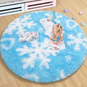Frozen Princess Tent Rugs, 4x4.6 Feet Hexagon Fluffy Shaggy Snowflake Rug for Girls Room Decor, Plush Fuzzy Carpet for Kids Room Playroom Nursery, Upgraded Anti-skid Bottom, Blue Ice Snow Rug