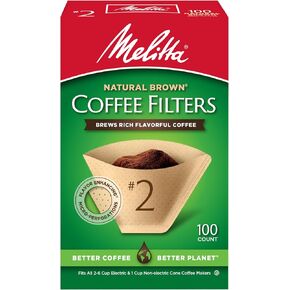 Melitta #2 Cone Coffee Filters, Unbleached Natural Brown, 100 Count (Pack of 3) 300 Total Filters Count - Packaging May Vary