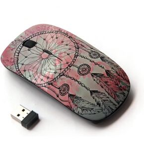 [ Optical 2.4G Wireless Mouse [ Pink Vignette Feathers Dreamcatcher ]