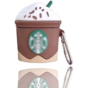 Airpods Case,3D Cute Funny Cool Kawaii Fashion Ice Cream Cup Airpods Case,Soft Silicone Skin Cover Shock-Absorbing Protective Case with Keychain for Airpods 2 & 1 Charging Case (Brown)