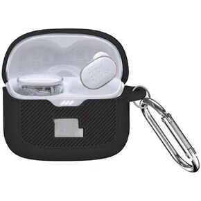 [Upgrade] HXFRTYU Case Compatible with JBL Tune Buds, Soft Silicone Shockproof Protective Cover with Carabiner Accessories (Black)