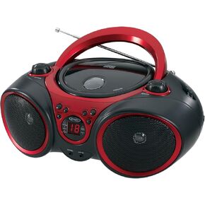 JENSEN CD-490 Portable Stereo CD Player with AM/FM Radio and Aux Line-In, Red and Black