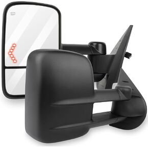Towing Mirrors Fit for Chevy for GMC Silverado Sierra 2014-2017 Replace Power Adjusted, Heated Function, Manual Telescoping & Folding w/Black Housing Tow Mirrors