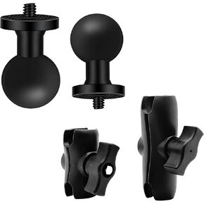 2PC 1" Ball Mount Adapter 1/4"-20 Threaded Stud for Insta360 One X4,X3,X2,X,R,RS,GO 2, GoPro Hero,with 2 B Size Double Socket Arm (Long 3.75"- 2.4"),RAM Mounts RAP-B-201U Composite Double Socket Arm