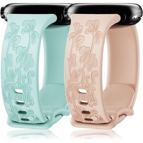 2 Pack Floral Engraved Watchbands Compatible with Google Pixel 2/Pixel 3 41mm SmartWatch for Women,Soft Silicone Cute Flower Sport Laser Replacement Strap for Pixel Watch Accessories