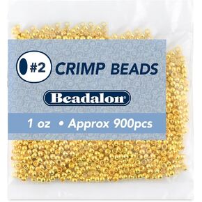 Beadalon Crimp Beads, Size #2, 1.5 mm/.059 in, I.D., 2.5 mm/.098 in, O.D., Gold Color, 1 oz/28.35 g, approx. 900 pc
