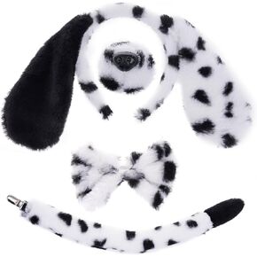 Pug Costume Accessories Set, Pug Ears Headband Nose Bowtie and Tail Costume Accessories for Halloween Dress Up Play Party