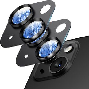 2 Pack Camera Lens Protector for iPhone 15/iPhone 15 Plus/iPhone 14/iPhone 14 Plus, Aluminum Alloy Tempered Glass Camera Cover Screen, Anti-drop, Case Friendly- Black Titanium