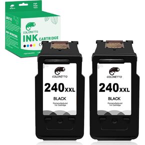 استبدال خرطوشة حبر الطابعة المعاد تصنيعها من COLORETTO لـ Canon PG-240XXL CL-241XL 240XL 240 241 XL حزمة كومبو للاستخدام مع PIXMA MG3620 TS5120 MG2120 MG3520 MX452 MX512 (2 أسود)