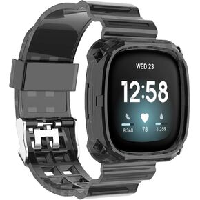 Clear Watch Band Compatible with Fitbit Sense 2 / Sense Bands, Fitbit Versa 4 / Versa 3 Bands Women Men, Silicone Transparent Crystal Bumper Case Band for Fitbit Sense 2 / Versa 4 Smart Watch