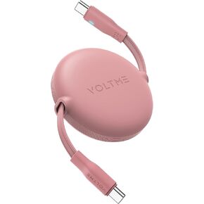 VOLTME 100W Retractable USB C Cable, USB C to USB C Car Charger Retractable Cord, 4-Stage Length Preset Charger Cord Fast Charging for iPhone 16 15 14 13/iPad/MacBook/Samsung S24 Pink