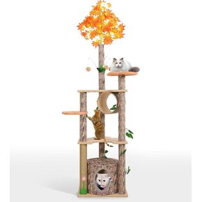 شجرة القط لاكي مونيه مع أوراق للقطط الداخلية، 61 بوصة برج شجرة القط الفريد تحت عنوان الغابة، شجرة نشاط القطط الممتعة مع عمود خدش، شقة، منصة زهرة in Kuwait