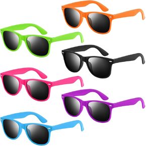 NEBURORA 6 Pack Neon Sunglasses Bulk Classic Retro Multicolor Party Sunglasses for Goody Bag Fillers Toys Adult Men Women Birthday Summer Beach Party Favors