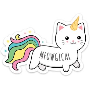 Stickeroonie Funny Stickers, Meowgical Caticorn Rainbow Stickers, 4" x 2.8" Vinyl Stickers, Magical Unicorn Cat Stickers, Car Stickers, Laptop Stickers, Skateboard Stickers