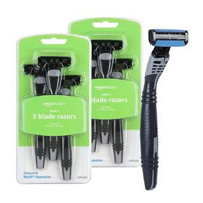 Amazon Brand - Solimo 3-Blade Disposable Razors for Men, 6 count (2 packs of 3)