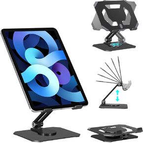 Arae Tablet Stand Holder for Desk, 360°Rotating Adjustable Aluminum Portable Stand Holder Desktop Foldable Dock Heavy Duty Compatible with iPad 7/8/9/10th,iPad Air 6/5/4,iPad Pro 11/12.9,Gray