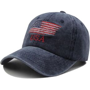 IZUS Women Men American-Flag Baseball-Cap Distressed Cotton Dad Hat Embroidered for Unisex American Independence Day