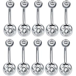 CrazyPiercing 6Pcs Silver Plated Belly Button Rings 14G 10mm Barbell Surgical Grade Steel CZ Clicker Belly Button Navel Ring for Women…