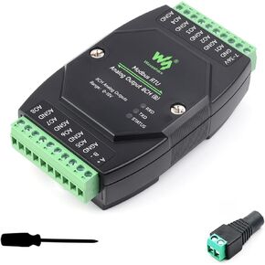 Industrial 8-Ch Analog Output Module 12-bit DA Conversion DC 7~36V Wide Voltage Power Supply, Sending Modbus RTU Protocol Commands via RS485, 8-CH Voltage Output (0~10V)