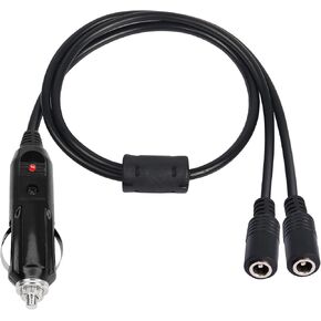 PNGKNYOCN Car Cigarette Lighter to 2 DC 5.5 x 2.1mm Plug Power Adapter,Male to Female 12v dc car Charger to Dual DC Breakout Cable for Dual Screen Portable DVD Player(2FT)