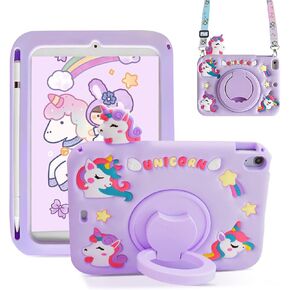ACEMO for iPad Air 11 inch Case M2 2024/ iPad 10th Generation Case with 360° Rotating Kickstand Shoulder Strap Pencil Holder Kids Girl Cute iPad Cover for Air 11 iPad 10th Gen 2022 10.9 inch Purple