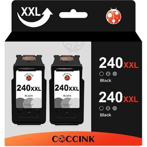 COCCINK 240XXL Black Ink Cartridge for Canon Pixma MG3600 MG3620 MG2120 MG3520 TS5120 MX452 MX512 MX532 MX472 MG3120 MG4120 Printer for Canon PG-240 XL 240 XL 240XL(2 Black)