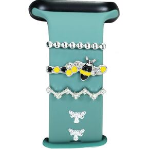 Women Decorative Watch Band Charms for Apple Watch 38mm 40mm 41mm 42mm 44mm 45mm 49mm ,Honey Bee Metal Slide Ring Loops Jewelry Silicone Smartwatch Strap Accessories , Metal Charms Nails Studs for Iwatch Band Charms Series Ultra 8 7 6 5 4 3 2 se，for Samsu