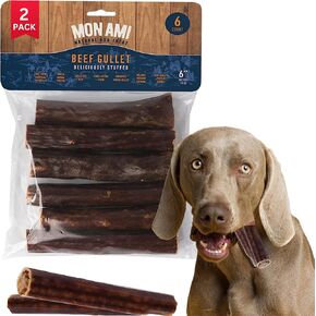 Mon Ami Beef Stuffed Beef Gullet Sticks (6 inch, 12 Count) –Gullet Treats for Dogs Made from Grass Fed Beef with Glucosamine & Chondroitin – Natural Dog Treats, Grain Free & High Protein
