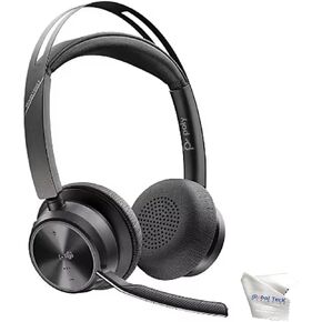 Plantronics Poly Voyager Focus 2 UC Wireless Headphones with Headset Stand, Compatible for Teams, Phones Calls, Zoom, Noise Cancelling Wireless Headset with Mic for Work, Over The Ear, GTW Microfiber