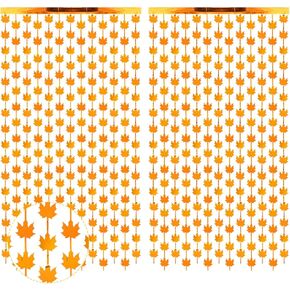 6 Pcs Orange Maple Foil Curtain Fall Harvest Party Backdrop Thanksgiving Party Decorations Supplies Autumn Foil Fringe Curtains for Birthday Living Room Home Decor Photo Props, 3.3 x 6.6 ft