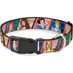Buckle-Down Plastic Clip Collar - Disney Princess Poses/Castle Blocks - 1" Wide - Fits 15-26" Neck - Large