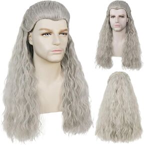JoneTing Judge White Wig for Men Kids Judge Colonial Wig【 + Wig Cap】Lawyer Wig Synthetic Long Curly Wigs for Men Powdered Peluca Blanca for Halloween Costume Funny White Judge Wig for Christmas Party