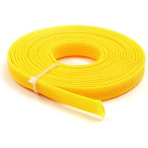 Othmro 9.8FT PET Flexible Expandable Braided Cable Sleeve, 10mm Width Wire Loom Sleeving and Organizer, Protect for TV, Audio, PC Cords from Pets Chewing Yellow 1pcs