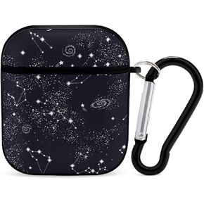 Stars Moon Planet Space Galaxy Universe Pattern Compatible with Airpods 1 & 2 Case Cover with Keychain Headphone Cover Unisex Shockproof Protective Wireless Charging Accessories