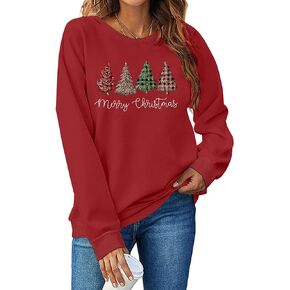 PECHAR Christmas Sweatshirts Women Tis The Season Xmas Shirt Christmas Tree Graphics Tees Holiday Long Sleeve Pullover Tops