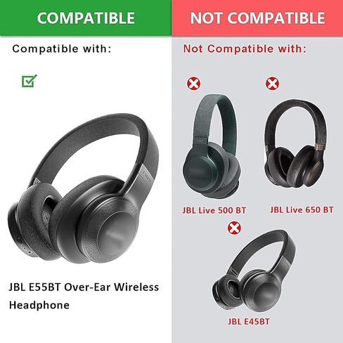 وسائد أذن E55BT تعمل على ترقية القطيفة السميكة - غطاء وسادة أذن إسفنجي بديل متوافق مع سماعات JBL E55BT E55 bt اللاسلكية بتقنية البلوتوث، إسفنج ذاكرة عازل للضوضاء، سُمك إضافي in Kuwait