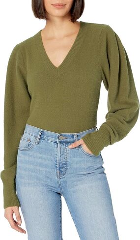 The Drop Women's Edith Pleated Shoulder V-neck Sweater in Saudi Arabia