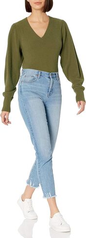 The Drop Women's Edith Pleated Shoulder V-neck Sweater in Saudi Arabia