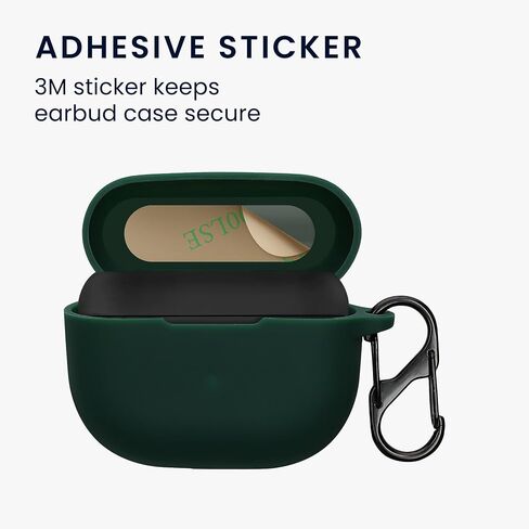 kwmobile Silicone Cover Compatible with Jabra Elite 10 / E10 - Case Cover Stick-On Skin with Clip - Dark Green in Saudi Arabia