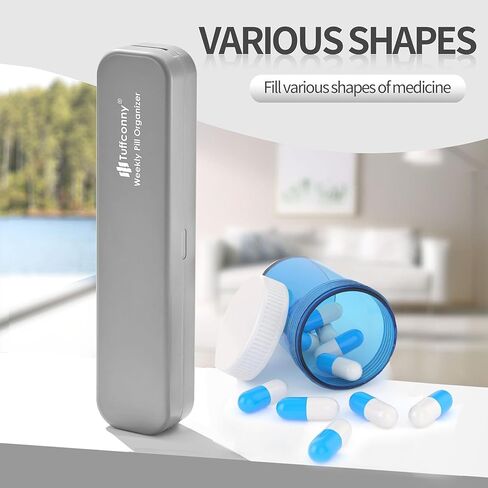 منظم حبوب الدواء الأسبوعي من تافكوني - منظم أدوية السفر، صناديق حبوب الدواء ومنظم مرتين في اليوم، حقيبة حبوب جميلة لمدة 7 أيام، حامل حبوب للفيتامينات والأدوية والأجهزة اللوحية (رمادي أنيق) in Kuwait