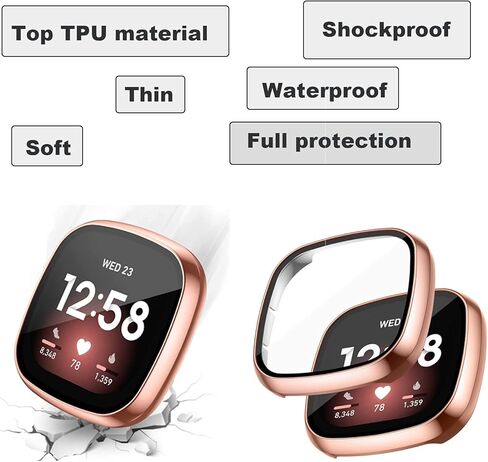 لـ Versa 3/Sense Bands جلد النساء والرجال، حزام رياضي من الجلد الطبيعي وحافظة واقية نحيفة من مادة TPU متوافقة مع ساعة Fitbit Sense/Versa 3 الذكية in Kuwait