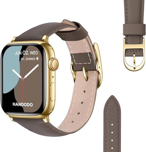 Handodo Italian Genuine Leather Band for Apple Watch Series 10 9 8 7 6 5 4 3 2 1 SE SE2 Ultra Ultra2,38mm 40mm 41mm 42mm 44mm 45mm 46mm 49mm, Super Slim Breathable Band for iWatch Replace Strap Women with Gold Buckle in Saudi Arabia