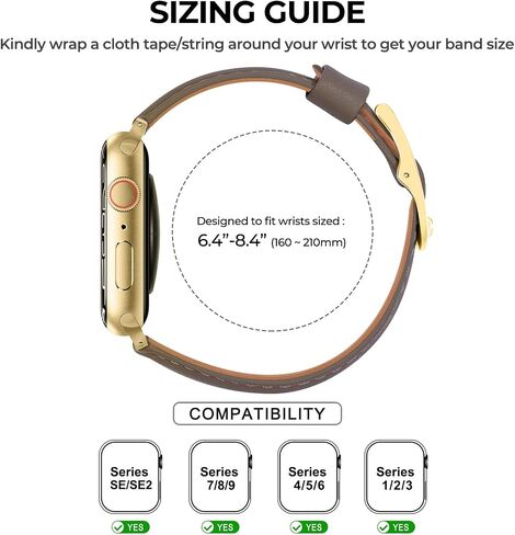 Handodo Italian Genuine Leather Band for Apple Watch Series 10 9 8 7 6 5 4 3 2 1 SE SE2 Ultra Ultra2,38mm 40mm 41mm 42mm 44mm 45mm 46mm 49mm, Super Slim Breathable Band for iWatch Replace Strap Women with Gold Buckle in Saudi Arabia