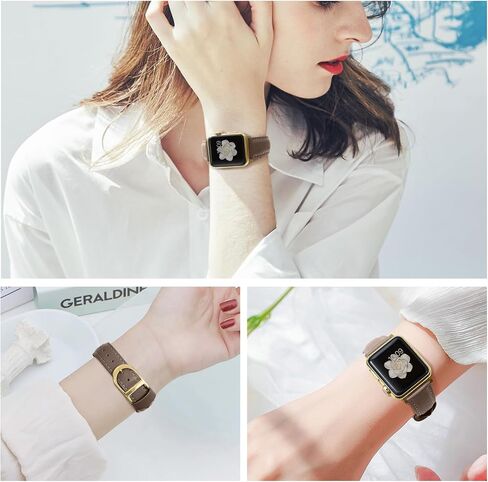 Handodo Italian Genuine Leather Band for Apple Watch Series 10 9 8 7 6 5 4 3 2 1 SE SE2 Ultra Ultra2,38mm 40mm 41mm 42mm 44mm 45mm 46mm 49mm, Super Slim Breathable Band for iWatch Replace Strap Women with Gold Buckle in Saudi Arabia