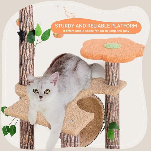 شجرة القط لاكي مونيه مع أوراق للقطط الداخلية، 61 بوصة برج شجرة القط الفريد تحت عنوان الغابة، شجرة نشاط القطط الممتعة مع عمود خدش، شقة، منصة زهرة in Kuwait