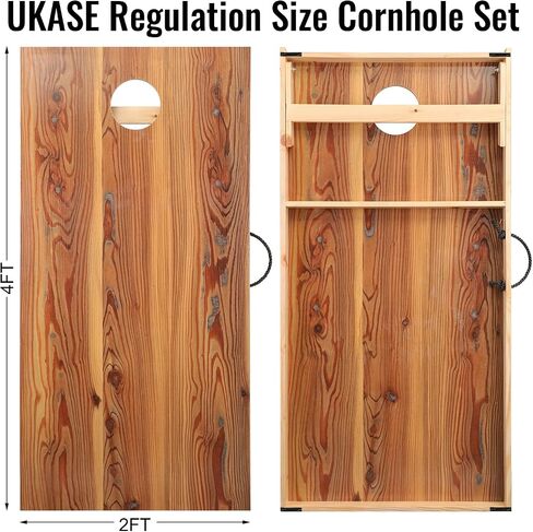 Solid Wood Regulation Size Cornhole Set, Portable Toss Game with 8 Bean Bags, Durable Wood Grain Printed Surface and Underneath for Indoor and Outdoor in Saudi Arabia