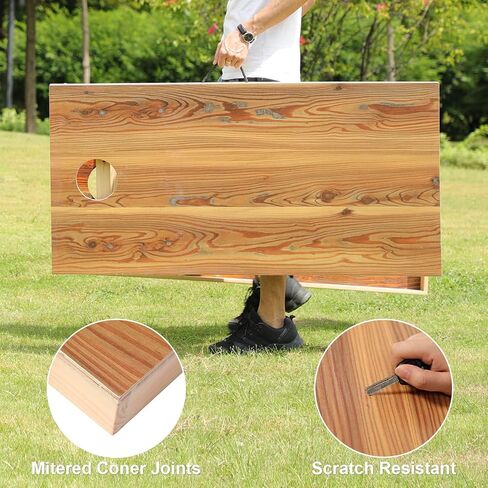 Solid Wood Regulation Size Cornhole Set, Portable Toss Game with 8 Bean Bags, Durable Wood Grain Printed Surface and Underneath for Indoor and Outdoor in Saudi Arabia