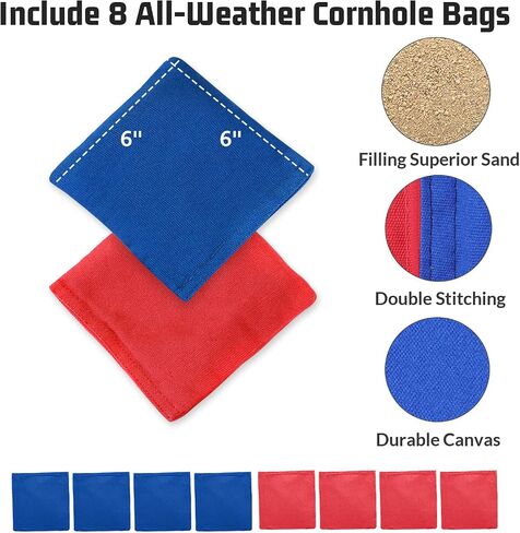 Solid Wood Regulation Size Cornhole Set, Portable Toss Game with 8 Bean Bags, Durable Wood Grain Printed Surface and Underneath for Indoor and Outdoor in Saudi Arabia