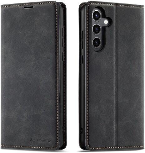 QLTYPRI for Samsung Galaxy S23 Plus Case, Premium PU Leather Cover TPU Bumper with Card Holder Kickstand Hidden Magnetic Adsorption Shockproof Flip Wallet Case for Samsung Galaxy S23 Plus - Black in Saudi Arabia