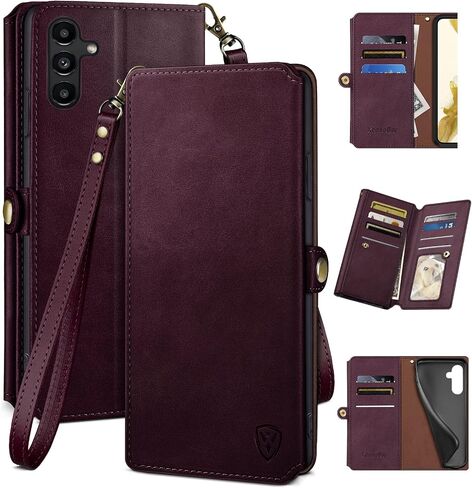 XcaseBar for Samsung Galaxy A13 5G Wallet case with 【RFID Blocking】 Credit Card Holder, Flip Folio Book PU Leather Phone case Shockproof Cover Women Men for SamsungA13 case Wine Red in Saudi Arabia